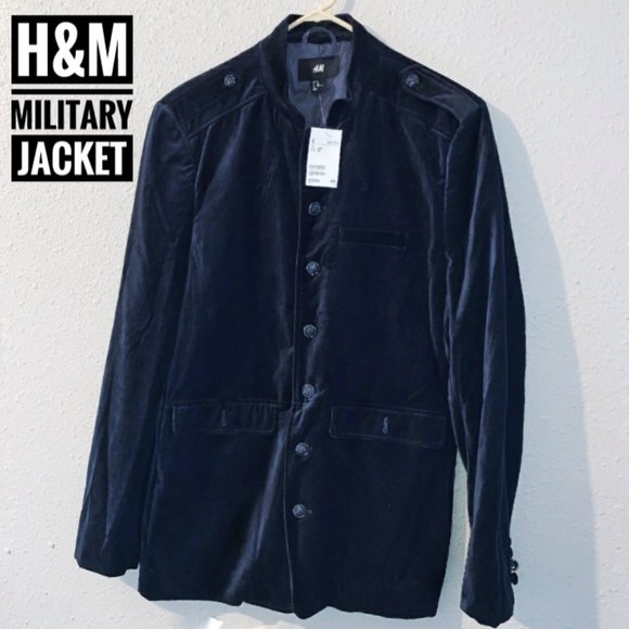 H&M Other - H&M black velvet military jacket size 44R NWT